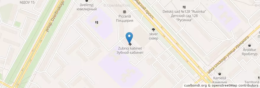 Mapa de ubicacion de Зубной кабинет en Rusland, Centraal Federaal District, Oblast Jaroslavl, Ярославский Район, Городской Округ Ярославль.