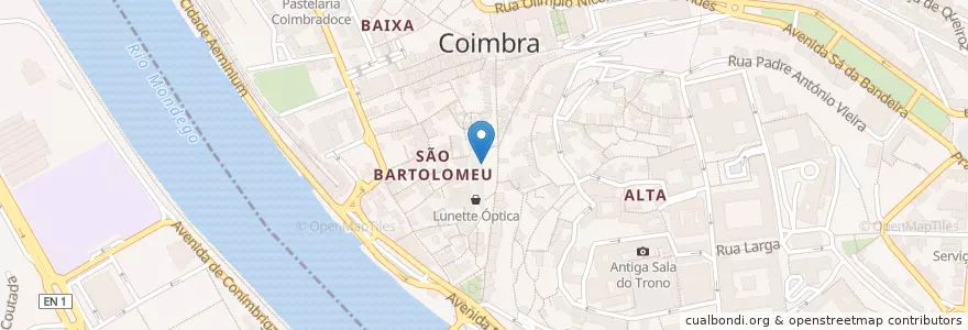 Mapa de ubicacion de Santander Totta en 포르투갈, Centro, Baixo Mondego, Coimbra, Coimbra, Sé Nova, Santa Cruz, Almedina E São Bartolomeu.