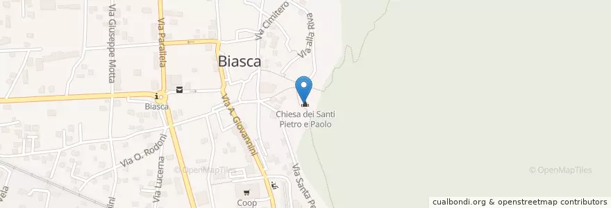 Mapa de ubicacion de Chiesa dei Santi Pietro e Paolo en Schweiz/Suisse/Svizzera/Svizra, Ticino, Distretto Di Riviera, Circolo Della Riviera, Biasca.
