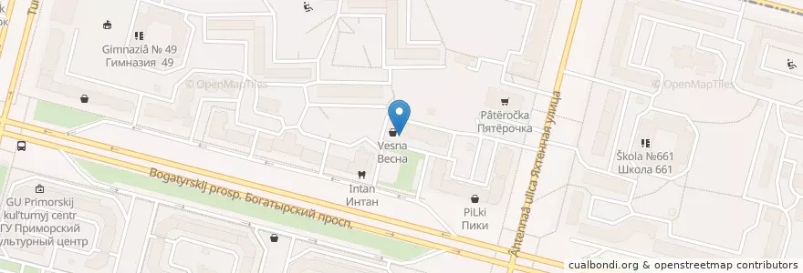 Mapa de ubicacion de Пироговый Дворик en Russia, Northwestern Federal District, Leningrad Oblast, Saint Petersburg, Приморский Район, Округ № 65.