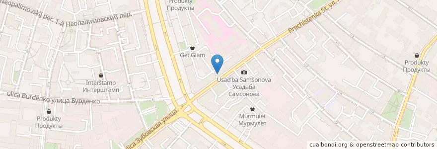 Mapa de ubicacion de Шоколадница en Rusland, Centraal Federaal District, Moskou, Центральный Административный Округ, Район Хамовники.