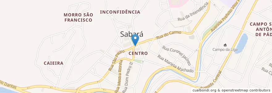 Mapa de ubicacion de Santíssimo Pizza en ブラジル, 南東部地域, ミナス ジェライス, Região Geográfica Intermediária De Belo Horizonte, Região Metropolitana De Belo Horizonte, Microrregião Belo Horizonte, Sabará.