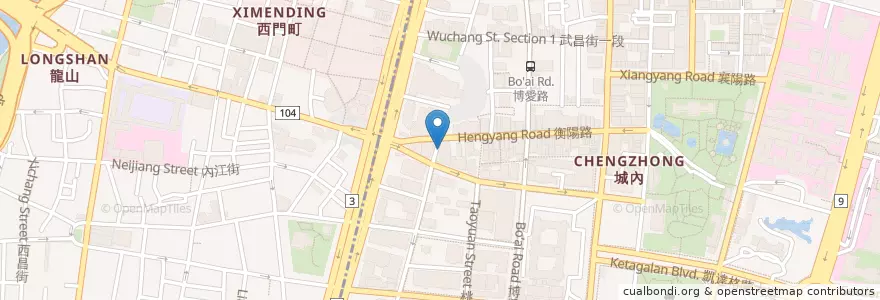 Mapa de ubicacion de 丹堤咖啡 en تايوان, تايبيه الجديدة, تايبيه, 萬華區, 中正區.