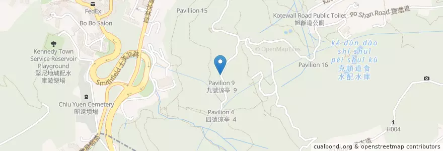 Mapa de ubicacion de 九號涼亭 Pavilion 9 en China, Guangdong, Hong Kong, Pulau Hong Kong, Wilayah Baru, 中西區 Central And Western District.