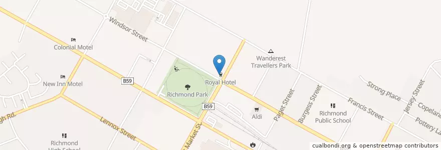 Mapa de ubicacion de Royal Hotel en Australia, New South Wales, Hawkesbury City Council, Sydney.