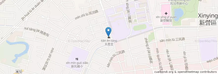 Mapa de ubicacion de 天恩堂 en تايوان, تاينان, 新營區.