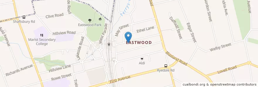 Mapa de ubicacion de Eastwood Police Station en Australia, Nueva Gales Del Sur, Sydney, Council Of The City Of Ryde.