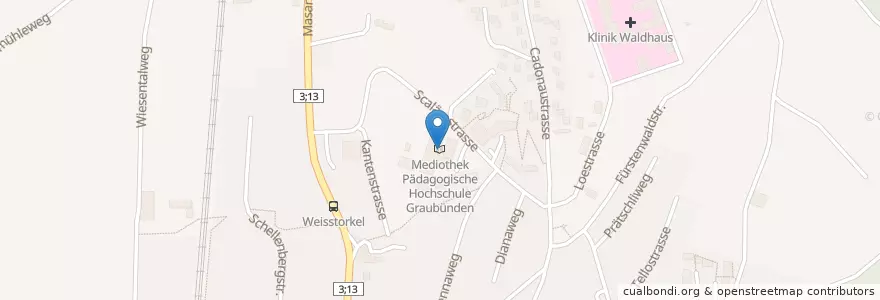 Mapa de ubicacion de Mediothek Pädagogische Hochschule Graubünden en Switzerland, Grisons, Plessur, Chur.