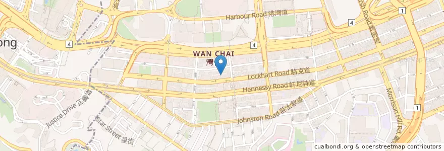 Mapa de ubicacion de 三藩市夜總會 San Francisco Club en China, Guangdong, Hongkong, Hong Kong Island, New Territories, 灣仔區 Wan Chai District.