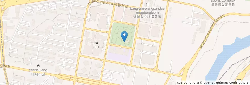 Mapa de ubicacion de 오목공원 화장실 en Güney Kore, Seul, 양천구, 목1동.