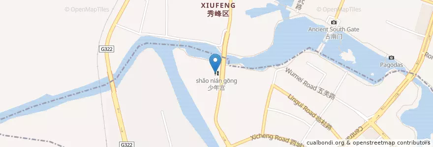 Mapa de ubicacion de 少年宫 en Çin, Guangksi Zhuang Özerk Bölgesi, 桂林市, 象山区, 秀峰区, 象山街道.