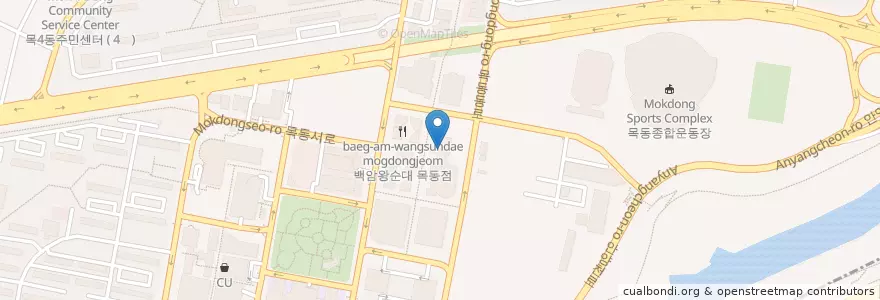 Mapa de ubicacion de 메가박스 목동점 en Corée Du Sud, Séoul, 양천구, 목1동.