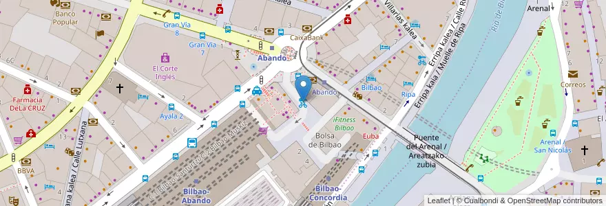 Mapa de ubicacion de 26-ABANDO en España, Euskadi, Bizkaia, Bilboaldea, Bilbao.