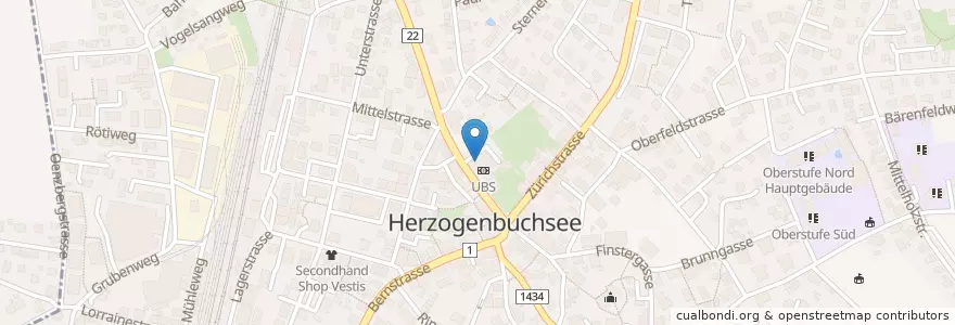 Mapa de ubicacion de UBS en Suiza, Berna, Verwaltungsregion Emmental-Oberaargau, Verwaltungskreis Oberaargau, Herzogenbuchsee.