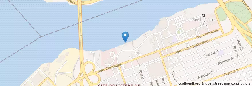 Mapa de ubicacion de Gare Lagunaire de Treichville Sotra en 科特迪瓦, 阿比让, Treichville.