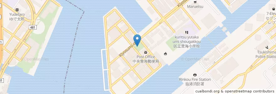 Mapa de ubicacion de 中央豊海郵便局 en Japonya, 東京都, 港区, 中央区.