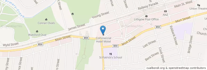 Mapa de ubicacion de Commercial Hotel Motel en Australien, Neusüdwales, Lithgow City Council.