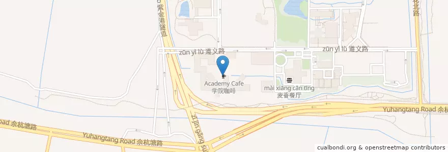 Mapa de ubicacion de 学院咖啡 en China, Zhejiang, 杭州市, 西湖区, 三墩镇.
