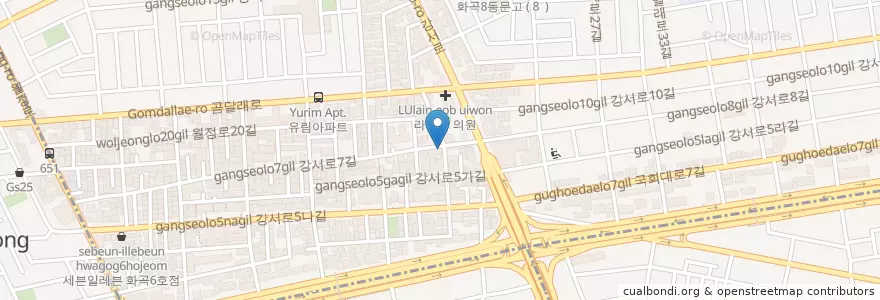 Mapa de ubicacion de 숯불생고기 en 韩国/南韓, 首尔, 江西区, 화곡1동.