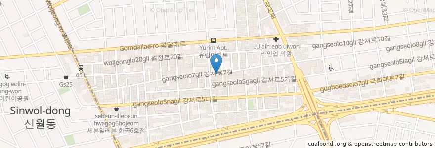 Mapa de ubicacion de 성광교회 en 大韓民国, ソウル, 江西区, 화곡1동.