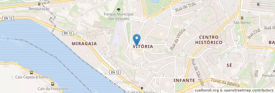 Mapa de ubicacion de A Fonte en پرتغال, Norte, Área Metropolitana Do Porto, Porto, Porto, Cedofeita, Santo Ildefonso, Sé, Miragaia, São Nicolau E Vitória.