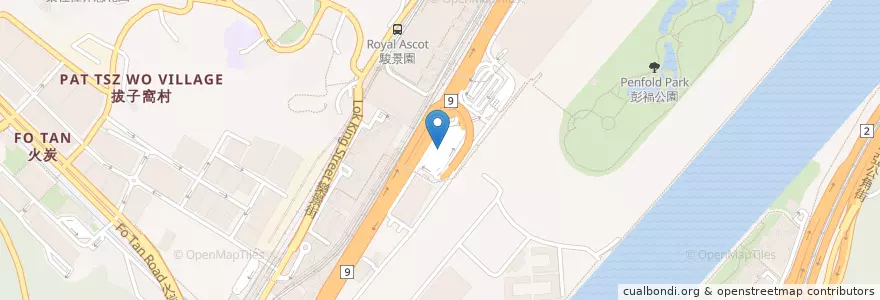 Mapa de ubicacion de 沙田馬場 Sha Tin Racecourse en China, Cantão, Hong Kong, Novos Territórios, 沙田區 Sha Tin District.