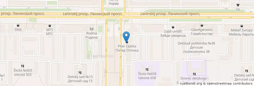 Mapa de ubicacion de ЮниКредит Банк en Russland, Föderationskreis Nordwest, Oblast Leningrad, Sankt Petersburg, Кировский Район, Округ Княжево.