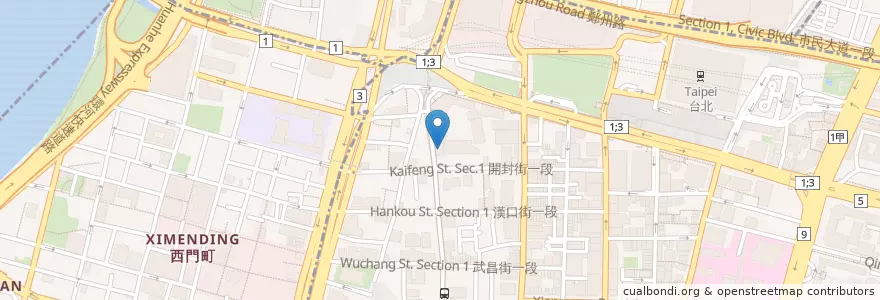Mapa de ubicacion de 臺北重南郵局 en Taïwan, Nouveau Taipei, Taipei, 中正區.
