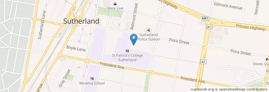 Mapa de ubicacion de St Patricks Church Sutherland en Australië, Nieuw-Zuid-Wales, Sutherland Shire Council, Sydney.