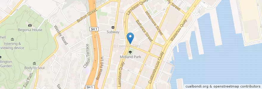 Mapa de ubicacion de Midland Sushi en ニュージーランド, ウェリントン, Wellington City.