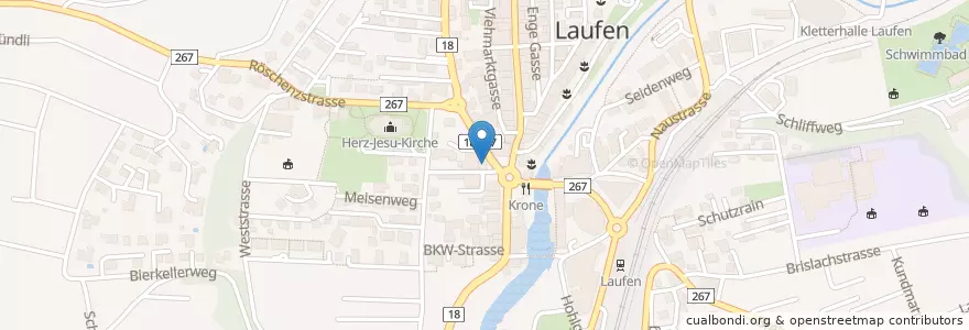 Mapa de ubicacion de Restaurant Central en 瑞士, Basel-Landschaft, Bezirk Laufen, Laufen.