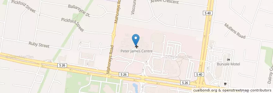 Mapa de ubicacion de Peter James Centre en 오스트레일리아, Victoria, City Of Whitehorse.