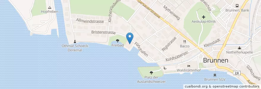 Mapa de ubicacion de Hallenbad Restaurant en Schweiz, Schwyz, Schwyz, Ingenbohl.