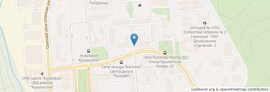 Mapa de ubicacion de Отделение связи №121614 en Rússia, Distrito Federal Central, Москва, Западный Административный Округ, Район Крылатское.