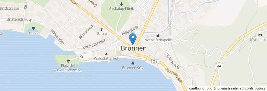 Mapa de ubicacion de Brunnen mit Bisa Bueste en Schweiz/Suisse/Svizzera/Svizra, Schwyz, Schwyz, Ingenbohl.