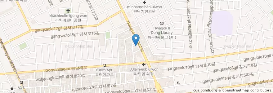 Mapa de ubicacion de 한국스탠다드차타드은행 까치산역지점 en South Korea, Seoul, Gangseo-Gu, Hwagok 1(Il)-Dong.