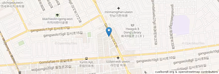 Mapa de ubicacion de 피자헛 까치산점 en 大韓民国, ソウル, 江西区, 화곡1동.