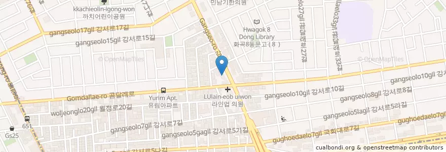 Mapa de ubicacion de 롯데리아 까치산역점 en Güney Kore, Seul, 강서구, 화곡1동.