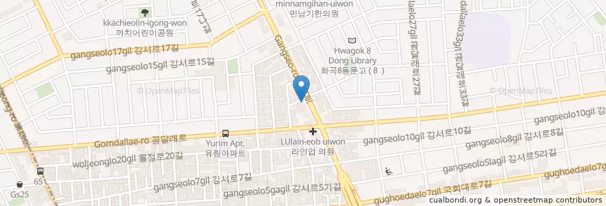 Mapa de ubicacion de 버거킹 까치산역점 en 大韓民国, ソウル, 江西区, 화곡1동.