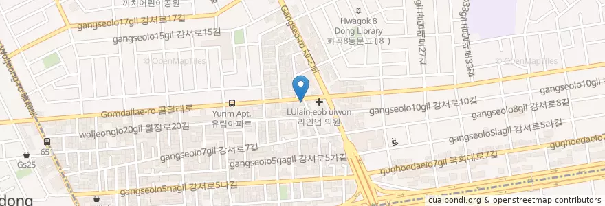 Mapa de ubicacion de 원조 신의주찹쌀순대 en کره جنوبی, سئول, 강서구, 화곡1동.