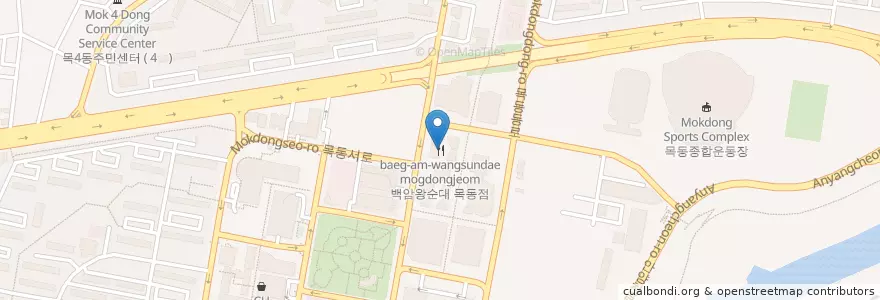 Mapa de ubicacion de 백암왕순대 목동점 en 대한민국, 서울, 양천구, 목1동.