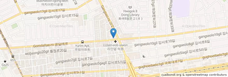 Mapa de ubicacion de 뽕뜨락피자 까치산역점 en 대한민국, 서울, 강서구, 화곡1동.