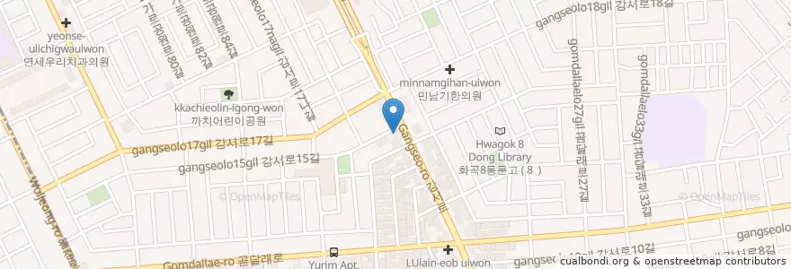 Mapa de ubicacion de 엔제리너스 까치산역점 en Corée Du Sud, Séoul, 강서구, 화곡1동.