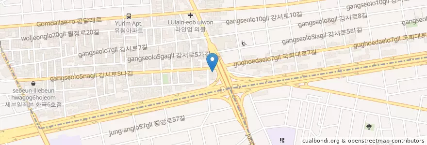 Mapa de ubicacion de 청천올갱이해장국 en Республика Корея, Сеул, 강서구, 화곡1동.