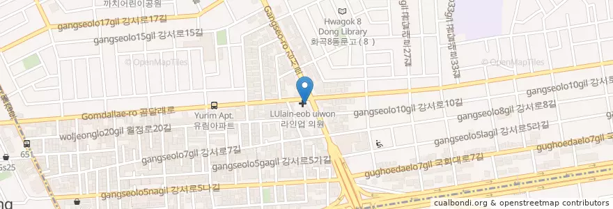 Mapa de ubicacion de 나라약국 en South Korea, Seoul, Gangseo-Gu, Hwagok 1(Il)-Dong.