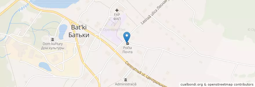 Mapa de ubicacion de Почта en Russland, Föderationskreis Zentralrussland, Oblast Rjasan, Сасовский Район, Батьковское Сельское Поселение.