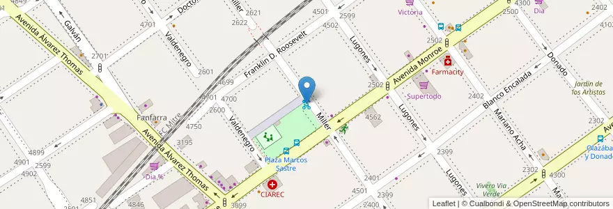 Mapa de ubicacion de 264 - Plaza Marcos Sastre en アルゼンチン, Ciudad Autónoma De Buenos Aires, Comuna 12, ブエノスアイレス.