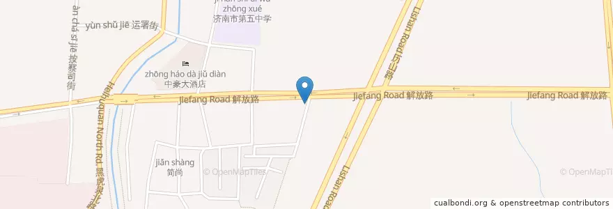 Mapa de ubicacion de 鱼酷烤全鱼 en Cina, Shandong, 济南市, 历下区, 解放路街道.