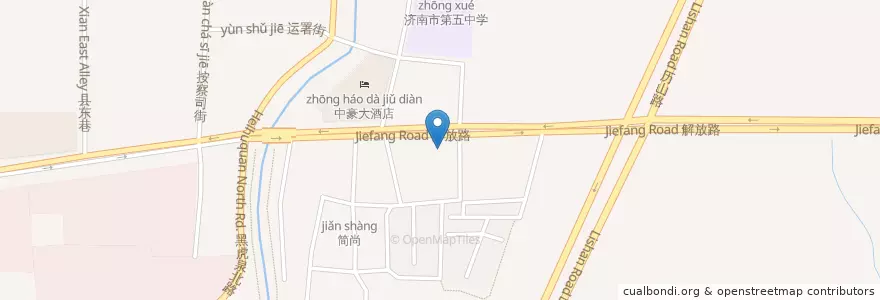Mapa de ubicacion de 小草房 en Chine, Shandong, 济南市, 历下区, 解放路街道.