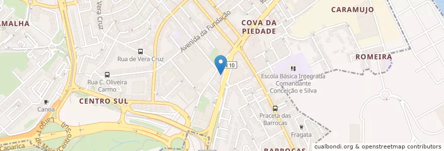 Mapa de ubicacion de Tinita en البرتغال, Área Metropolitana De Lisboa, شطوبر, شبه جزيرة شطوبر, Almada.